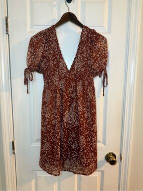 Sienna Sky Rust Brown Floral V-Neck Dress